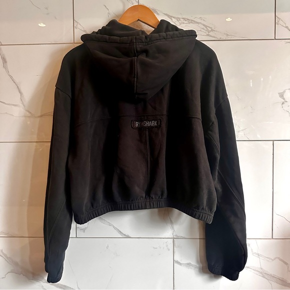 Gymshark Cropped Fleece Zip Hoodie Black Oversized - Picture 4 of 6